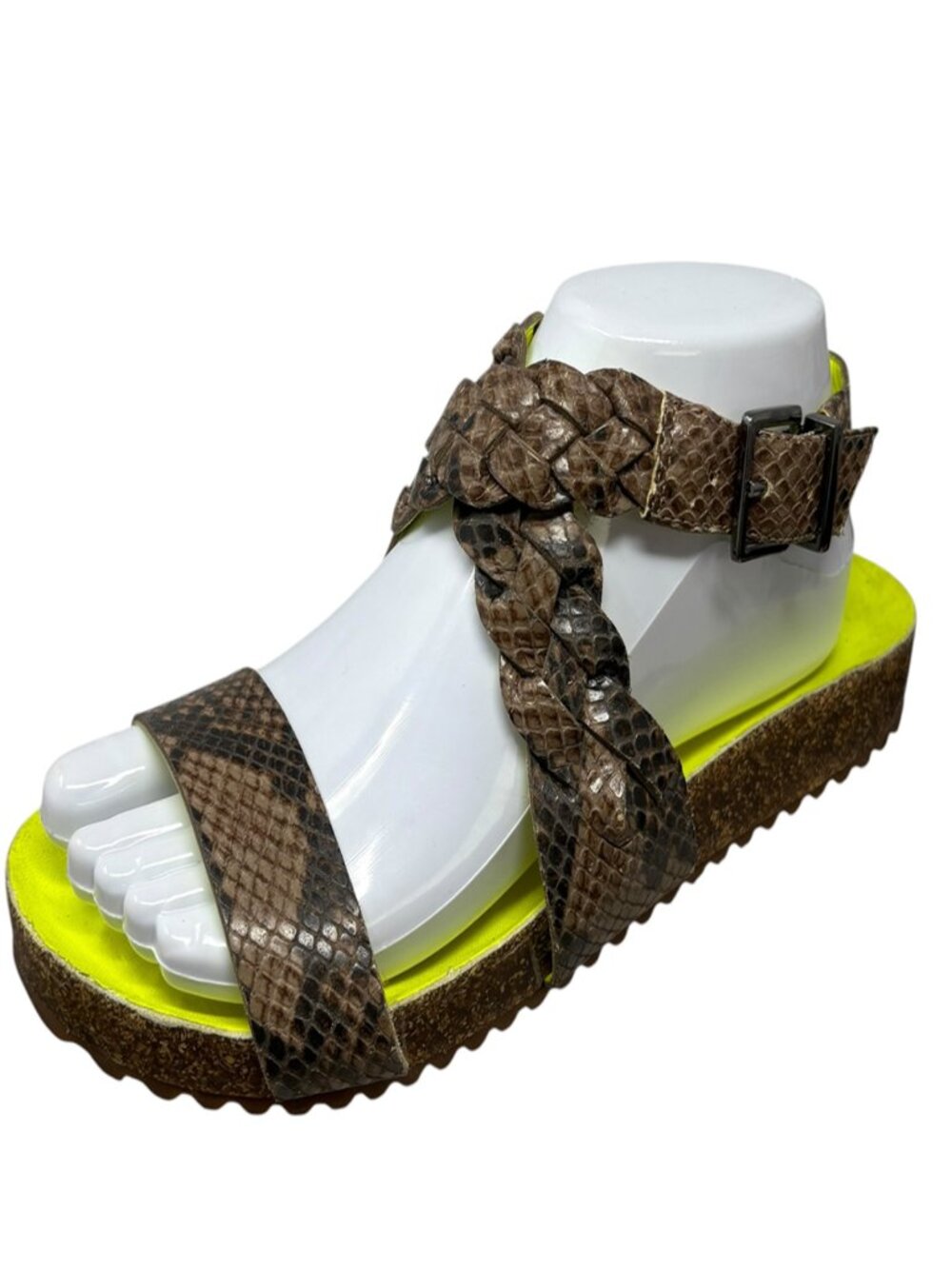 Schutz‎ Brown Reptile Embossed Ankle Wrap Footbed Sandals